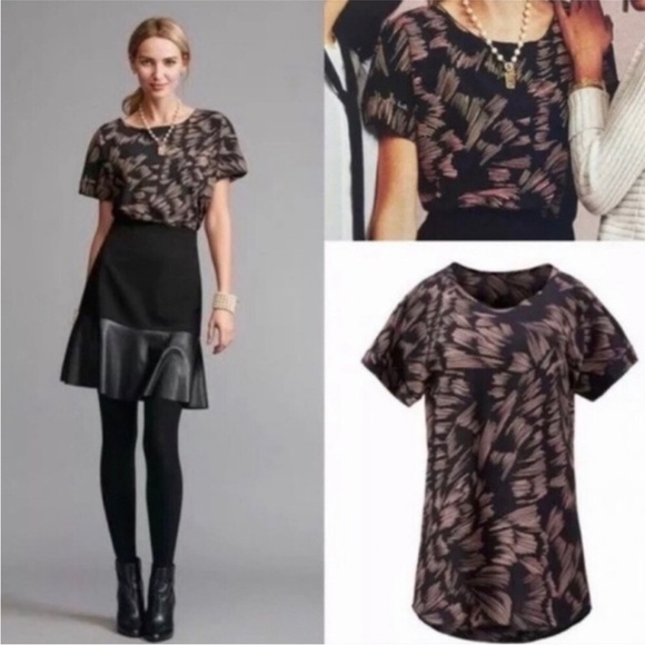 CAbi Black and Brown Brushstroke Short Sleeve Tee Medium - Picture 2 of 5